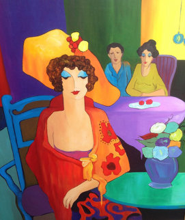 Two Women And a Man 49x44 Original Painting - Itzchak Tarkay Two Women And a Man 49x44 Original Painting - Itzchak Tarkay