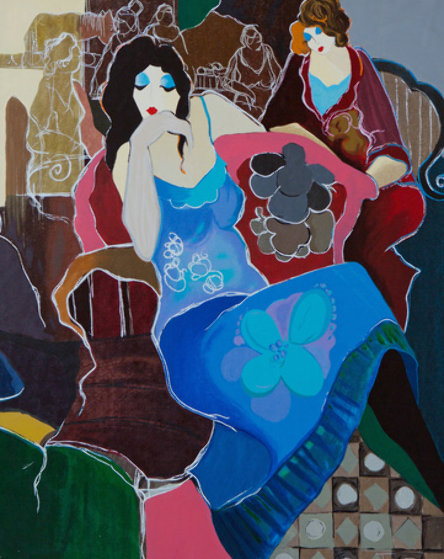 Suzanne 1997 Unique Embellished 52x40 Limited Edition Print by Itzchak Tarkay Suzanne 1997 Unique Embellished 52x40 Limited Edition Print by Itzchak Tarkay