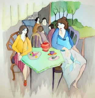 At the Cafe Watercolor 18x18 Watercolor - Itzchak Tarkay At the Cafe Watercolor 18x18 Watercolor - Itzchak Tarkay