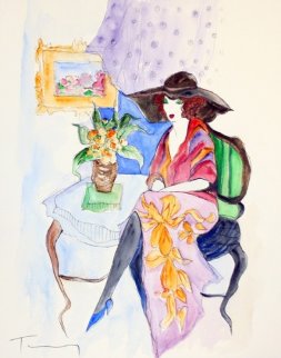 Woman With Floral Skirt Watercolor 14x10 Watercolor - Itzchak Tarkay Woman With Floral Skirt Watercolor 14x10 Watercolor - Itzchak Tarkay