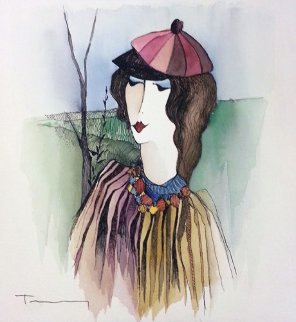 Winter Stroll Watercolor 12x12 Watercolor - Itzchak Tarkay Winter Stroll Watercolor 12x12 Watercolor - Itzchak Tarkay