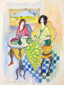 Morning Chat Watercolor 15x11 Watercolor - Itzchak Tarkay Morning Chat Watercolor 15x11 Watercolor - Itzchak Tarkay