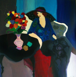 Seated Woman 1995 64x64 Original Painting - Itzchak Tarkay Seated Woman 1995 64x64 Original Painting - Itzchak Tarkay