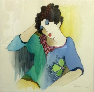 Sitting Alone Watercolor 18x18 Watercolor - Itzchak Tarkay Sitting Alone Watercolor 18x18 Watercolor - Itzchak Tarkay