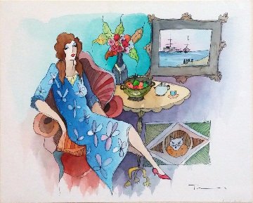 Blue Dress Watercolor 16x20 Watercolor - Itzchak Tarkay Blue Dress Watercolor 16x20 Watercolor - Itzchak Tarkay