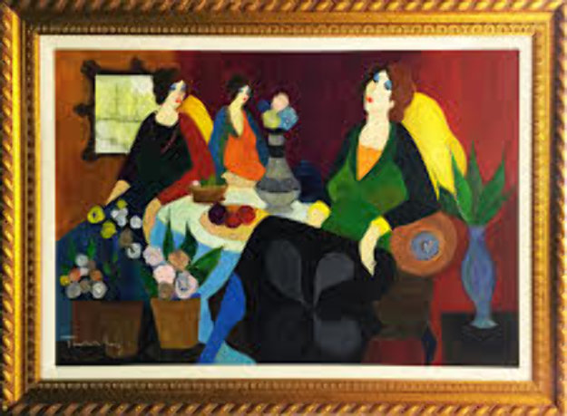 Afternoon Chat 2007 34x51 Original Painting by Itzchak Tarkay Afternoon Chat 2007 34x51 Original Painting by Itzchak Tarkay