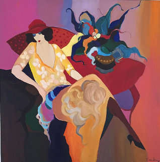 Lady Joan 1995 60x60 Super Huge Original Painting - Itzchak Tarkay Lady Joan 1995 60x60 Super Huge Original Painting - Itzchak Tarkay