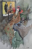 Sydel At Tea #5 Watercolor 2001 28x24 Watercolor by Itzchak Tarkay - 0