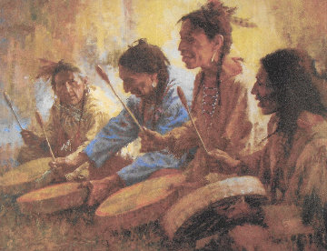 Four Sacred Drummers 1991 Limited Edition Print - Howard Terpning Four Sacred Drummers 1991 Limited Edition Print - Howard Terpning