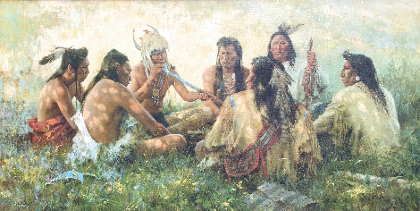Crow Pipe Ceremony 1997 Limited Edition Print - Howard Terpning