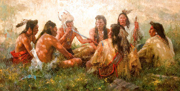 Crow Pipe Ceremony 1997 Limited Edition Print - Howard Terpning