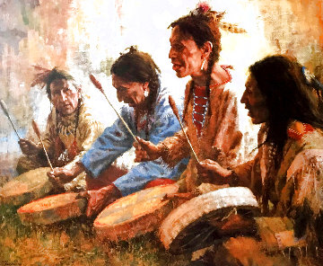 Four Sacred Drummers 1992 Limited Edition Print - Howard Terpning