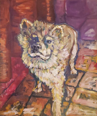 Untitled Dog Portrait 24x29 Oil on Canvas Original Painting - Anthony Thieme