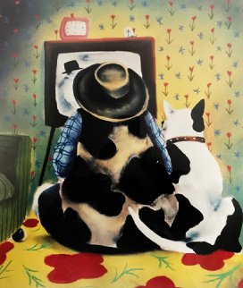 Watching With Butch 1999 Embellished Limited Edition Print - Mackenzie Thorpe Watching With Butch 1999 Embellished Limited Edition Print - Mackenzie Thorpe