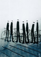Men With Bikes 2002 Huge Limited Edition Print by Mackenzie Thorpe - 0