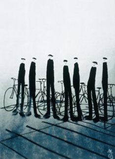 Men With Bikes 2002 Huge Limited Edition Print - Mackenzie Thorpe Men With Bikes 2002 Huge Limited Edition Print - Mackenzie Thorpe