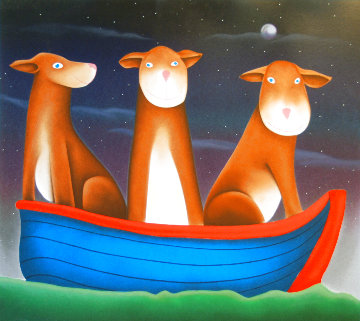 Three Dogs in a Boat 1999 Limited Edition Print - Mackenzie Thorpe Three Dogs in a Boat 1999 Limited Edition Print - Mackenzie Thorpe