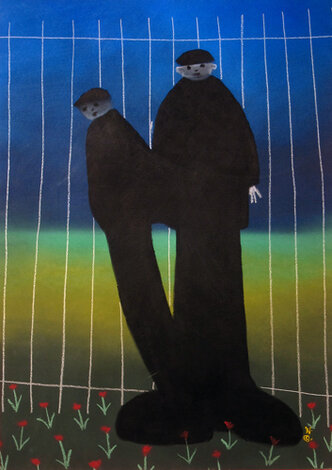 By the Park Gates Pastel - 2001  Huge Works on Paper (not prints) - Mackenzie Thorpe