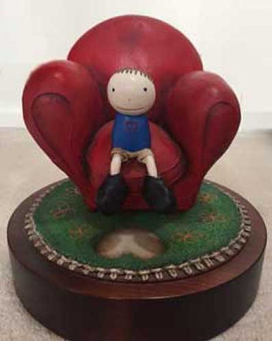 Love Seated Resin Sculpture 2000 9 in Sculpture by Mackenzie Thorpe
