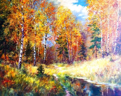 Golden Fall 2001 36x44 -  Huge - Oil on Canvas Original Painting - Alexander Timakov