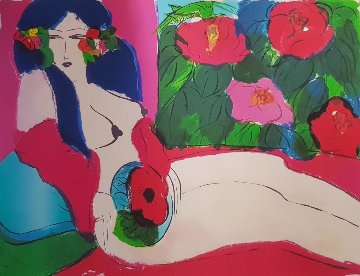 Woman in Blossoms 1983 Limited Edition Print - Walasse Ting Woman in Blossoms 1983 Limited Edition Print - Walasse Ting