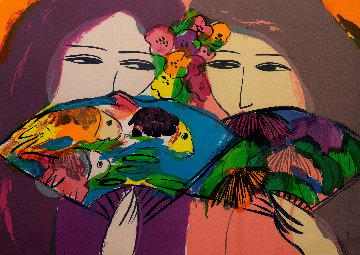Untitled Portrait of Two Women 1985 Limited Edition Print - Walasse Ting Untitled Portrait of Two Women 1985 Limited Edition Print - Walasse Ting