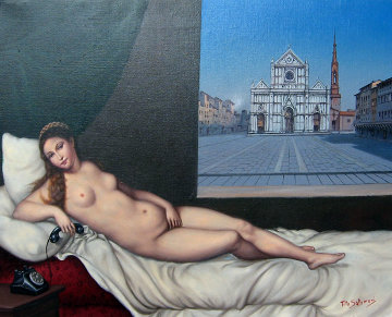 Untitled Reclining Nude 1985 24x28 Original Painting - Tito Salomoni