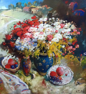 Untitled Floral 1997 30x30 Original Painting - Kim Tkatch