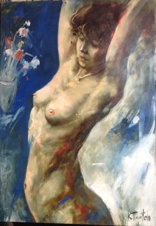 Untitled Nude 2003 37x26 Original Painting - Kim Tkatch