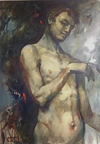 Untitled Male Nude 2003 37x26 Original Painting - Kim Tkatch