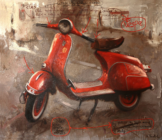 Red Vespa 2012 48x60 Huge - Mural Size Original Painting by Kim Tkatch
