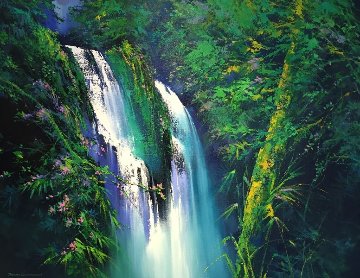 Hidden Falls 2015 45x57 Original Painting - Thomas Leung Hidden Falls 2015 45x57 Original Painting - Thomas Leung