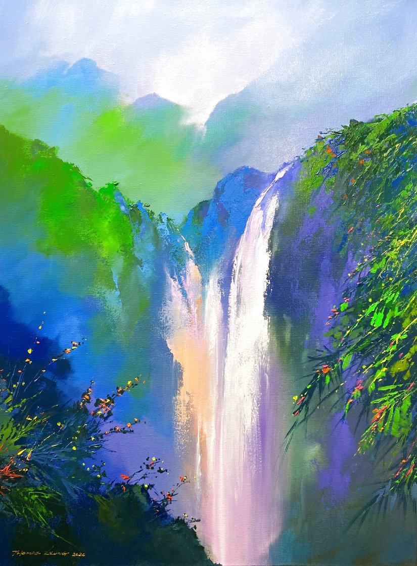 Mountain Falls 2020 Oil on Canvas 39x30 by Thomas Leung