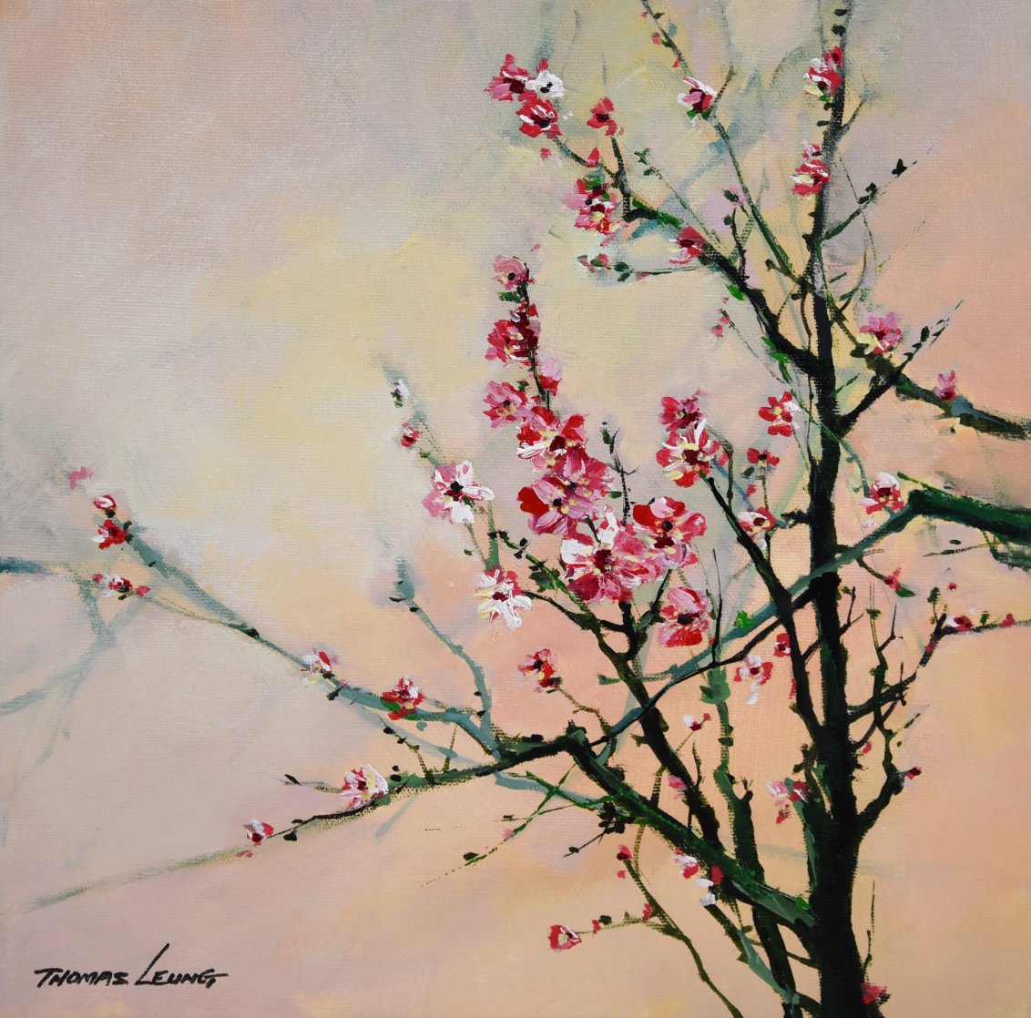 Little Blossom 2001 12x12 Original Painting by Thomas Leung