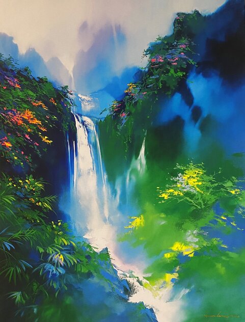 Fantasy Cascades Embellished Giclee on Canvas  - Huge Limited Edition Print by Thomas Leung