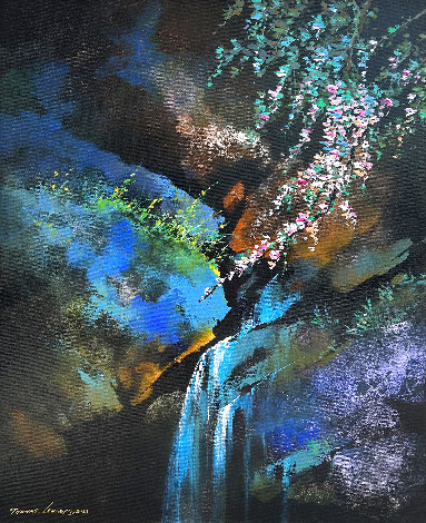 Stream at Dusk II 2023 32x25 Original Painting - Thomas Leung