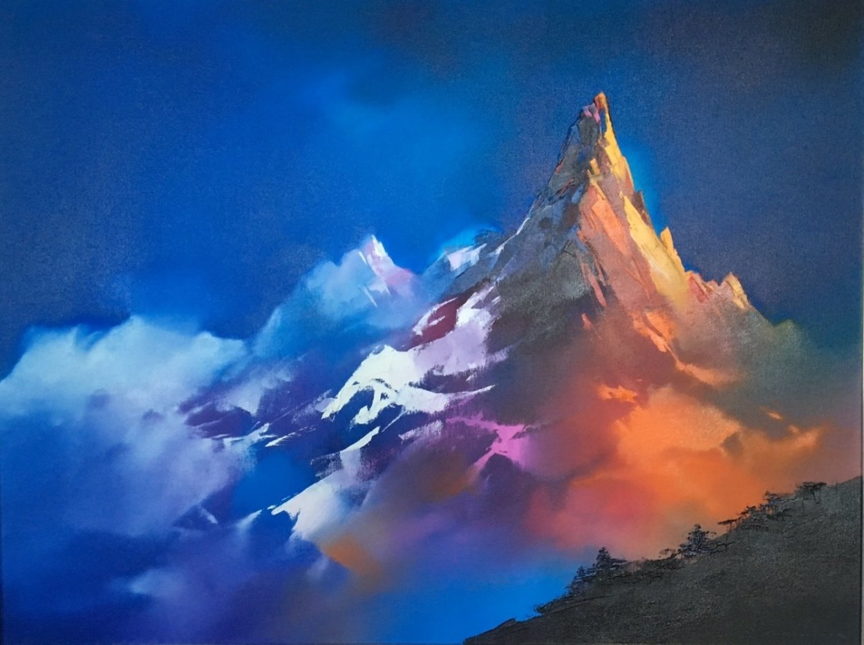 Alpine Glow 1990 48x38 Huge Original Painting by Thomas Leung
