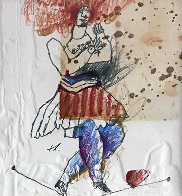 La Femme Et l'Amour 1983 14x14 Works on Paper (not prints) by Theo Tobiasse