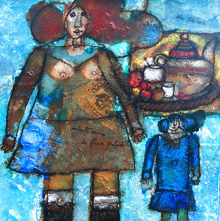 Enfants Venus De Fleuve Profund 34x34 Huge Original Painting - Theo Tobiasse Enfants Venus De Fleuve Profund 34x34 Huge Original Painting - Theo Tobiasse