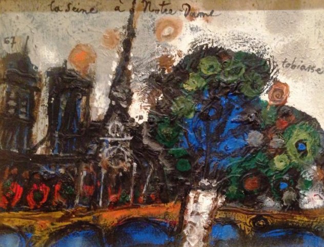 La Seine a Notre Dame 19x17 Original Painting by Theo Tobiasse