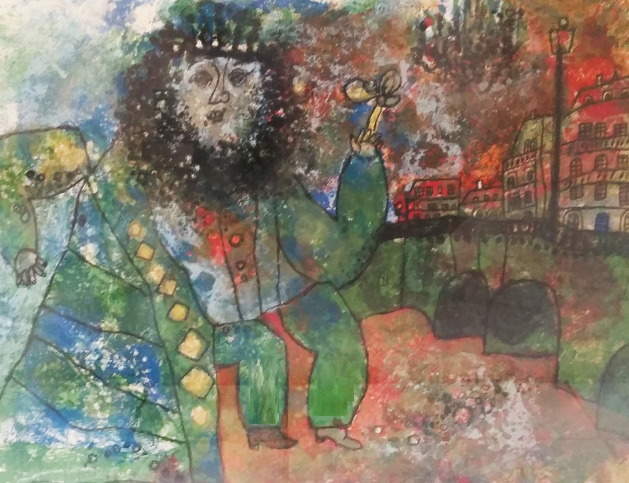 Bearded Man With Flower Limited Edition Print by Theo Tobiasse Bearded Man With Flower Limited Edition Print by Theo Tobiasse