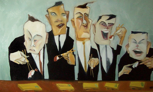 Power Lunch 2000 24x36 Huge Original Painting by Todd White