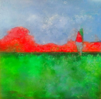 Orange Landscape 1980 30x30 Original Painting - William Tolliver Orange Landscape 1980 30x30 Original Painting - William Tolliver