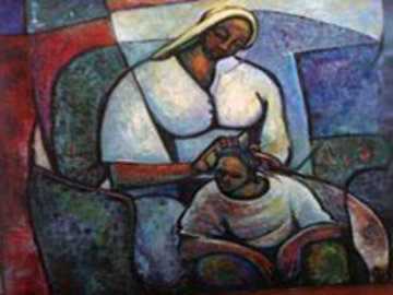 Fixin' Hair 49x49 Super Huge Original Painting - William Tolliver Fixin' Hair 49x49 Super Huge Original Painting - William Tolliver