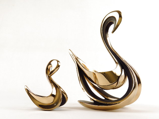Swan Pair - Set of 2 Bronze Sculptures 1989 13 in Sculpture by Tom and Bob Bennett