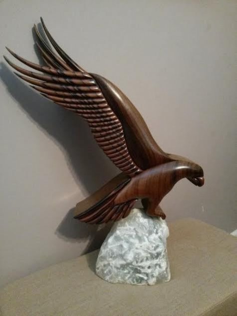 Spirit of America Wood Sculpture 1987  (Eagle) 28 in Sculpture by Tom and Bob Bennett