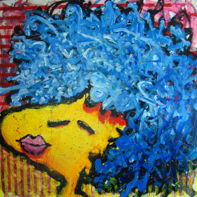 Bird Lips in a Blue Suede Wig 1997 Original Painting by Tom Everhart