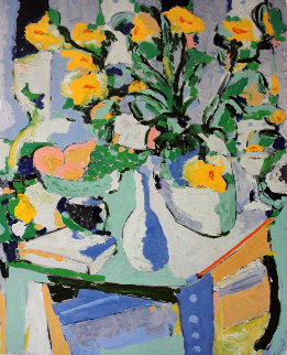 Yellow Flowers With Fruit 1987 Limited Edition Print - Tony Curtis Yellow Flowers With Fruit 1987 Limited Edition Print - Tony Curtis