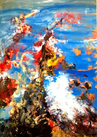 Malibu Rocks 1984 24x17 - California Original Painting - Joyce Treiman