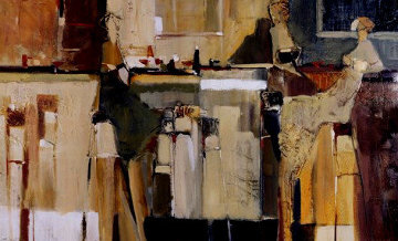 Cafe Terrace 1984 27x42 Super Huge Original Painting - Yuri Tremler Cafe Terrace 1984 27x42 Super Huge Original Painting - Yuri Tremler